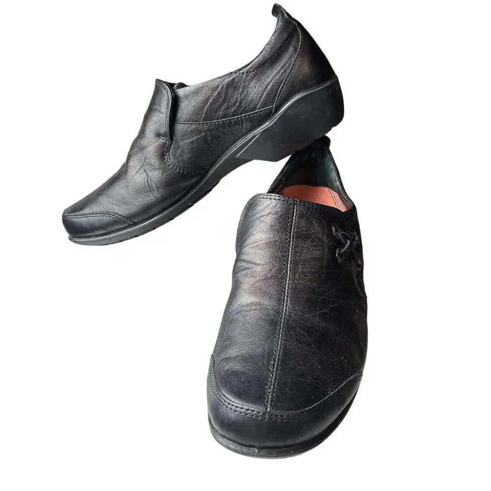 Romika Black Leather Loafers Women EU 39/US 8-8.5 Comfort Slip On Vionic Insoles